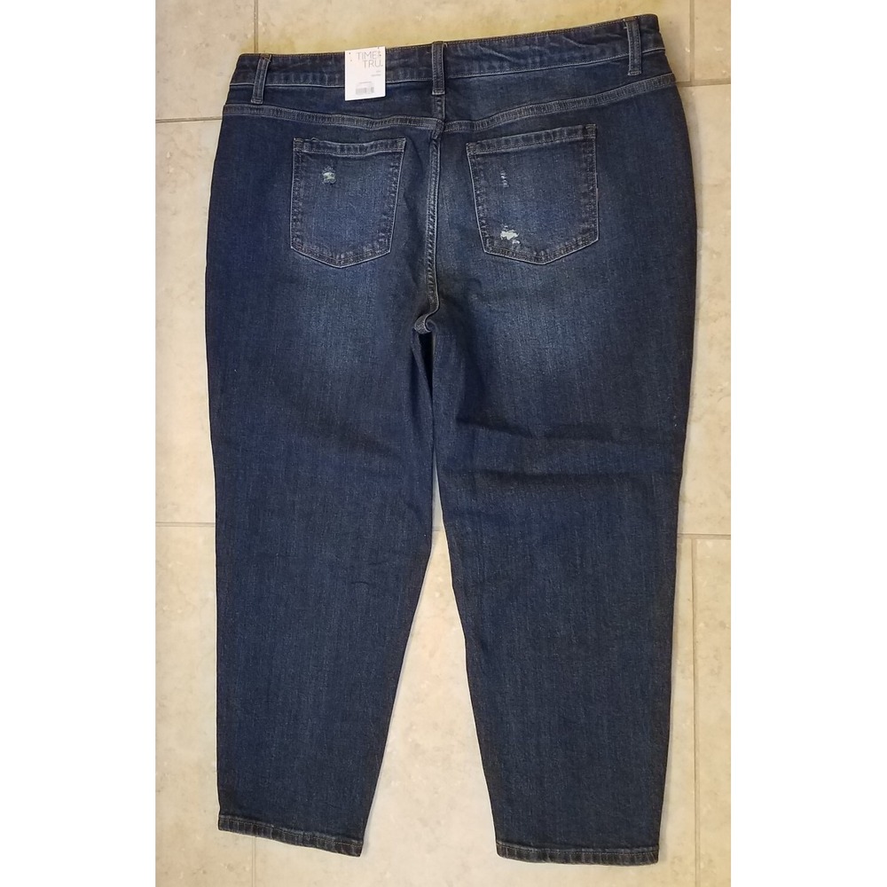 Time and Tru Women Slim Boyfriend Crop Jeans Dark Wash Distressed sz‎ 18 - Picture 4 of 4